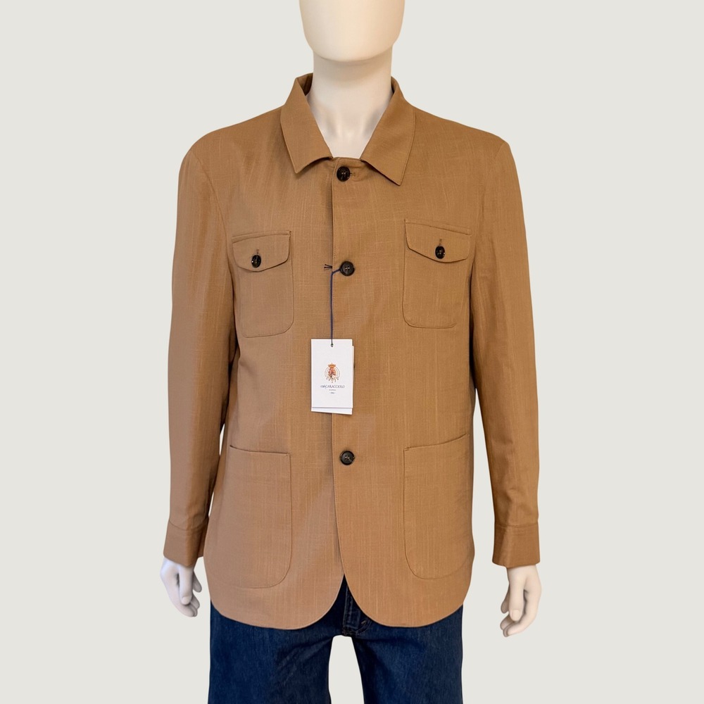 NWT Caracciolo Sartoria Napoletana Mens Tan Linen Cotton Safari Field Jacket  54